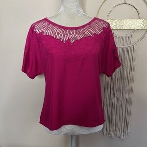 made in Hawaii floral embroidered mesh top